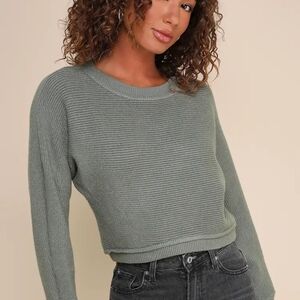 NEW WITH TAGS Fireside Flirt Ribbed Cropped Pullover Sweater - Dark Sage Large L